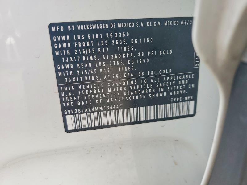66580456 :رقم المزاد ، 3VV3B7AX4MM134445 vin ، 2021 Volkswagen Tiguan مزاد بيع
