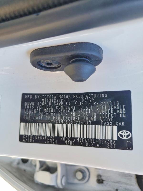 Продаж на аукціоні авто 2025 Toyota Corolla, vin: 5YFS4MCE3SP244343, номер лоту: 67703286