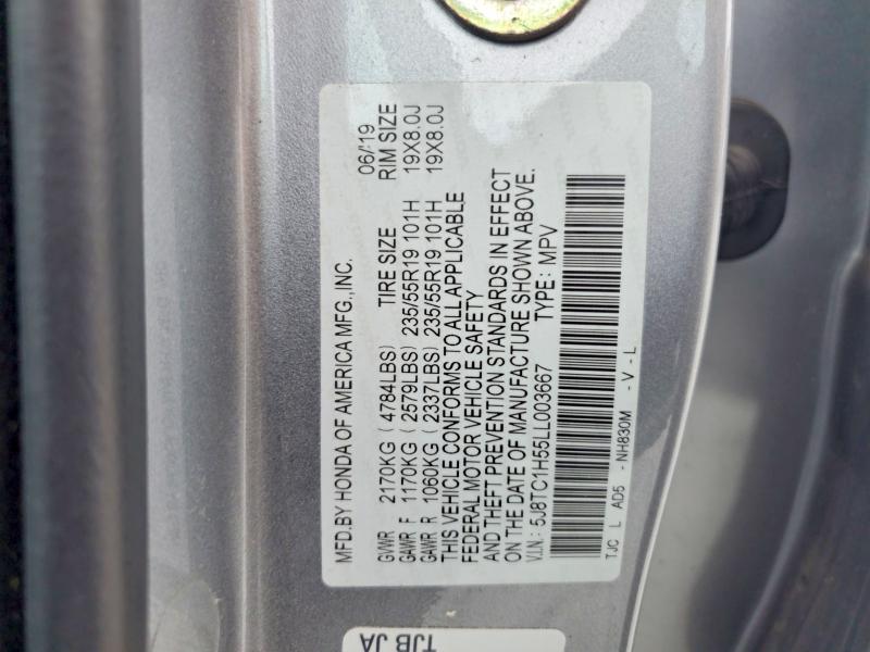 2020 Acura Rdx მანქანა იყიდება აუქციონზე, vin: 5J8TC1H55LL003667, აუქციონის ნომერი: 70148146