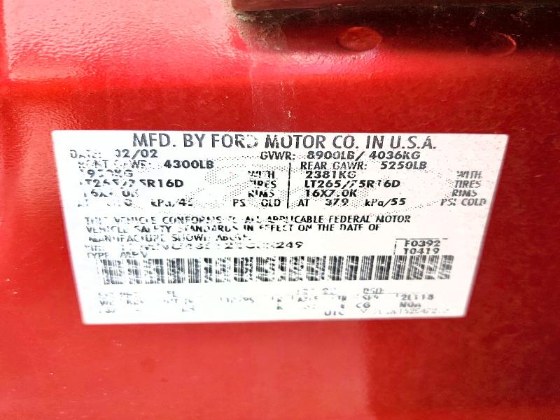Auction sale of the 2002 Ford Excursion, vin: 1FMNU43S12EC32249, lot number: 70505606