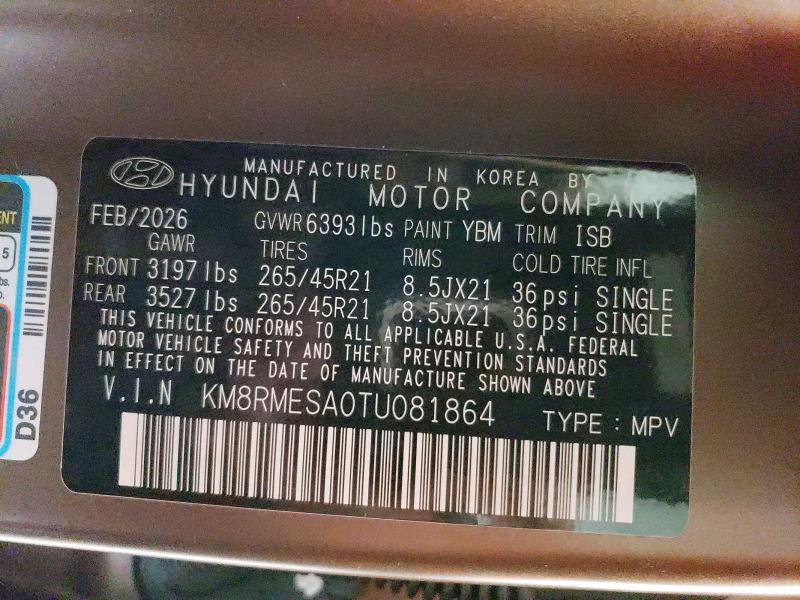 Aukcja sprzedaży 2026 Hyundai Palisade, vin: KM8RMESA0TU081864, numer aukcji: 69411936