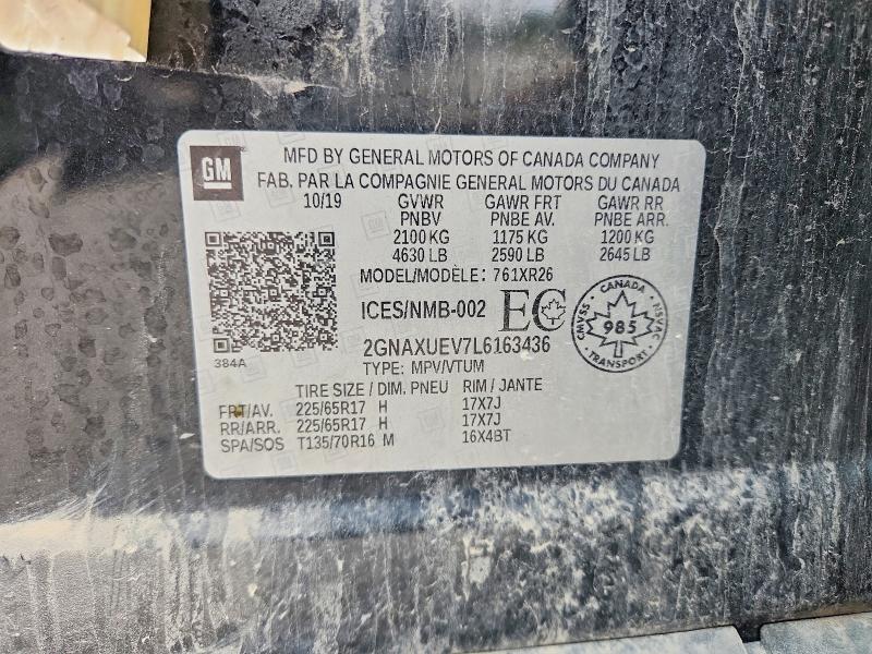 69824546 :رقم المزاد ، 2GNAXUEV7L6163436 vin ، 2020 Chevrolet Equinox مزاد بيع