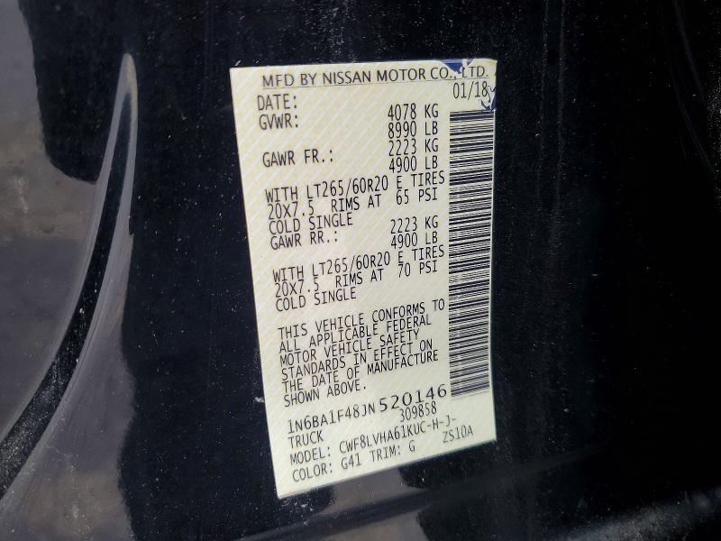 68200856 :رقم المزاد ، 1N6BA1F48JN520146 vin ، 2018 Nissan Titan Xd مزاد بيع