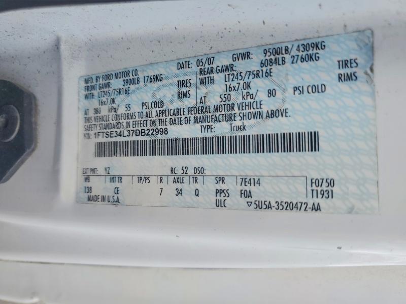Aukcja sprzedaży 2007 Ford Econoline, vin: 1FTSE34L37DB22998, numer aukcji: 70681476