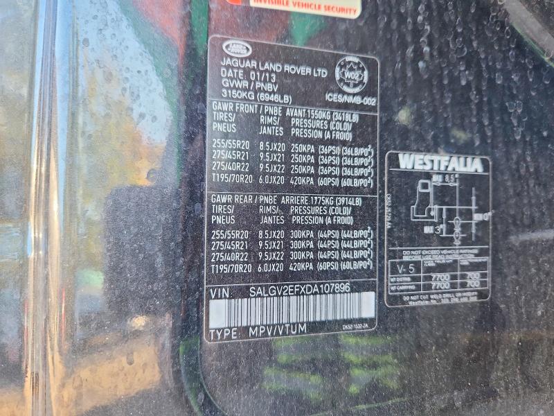 2013 Land Rover Range Rover მანქანა იყიდება აუქციონზე, vin: SALGV2EFXDA107896, აუქციონის ნომერი: 70300866