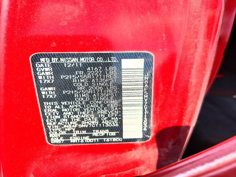 68327186 :رقم المزاد ، JN8AF5MV7CT113036 vin ، 2012 Nissan Juke مزاد بيع