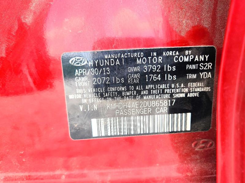 2013 Hyundai Elantra მანქანა იყიდება აუქციონზე, vin: KMHDH4AE2DU865817, აუქციონის ნომერი: 67545406
