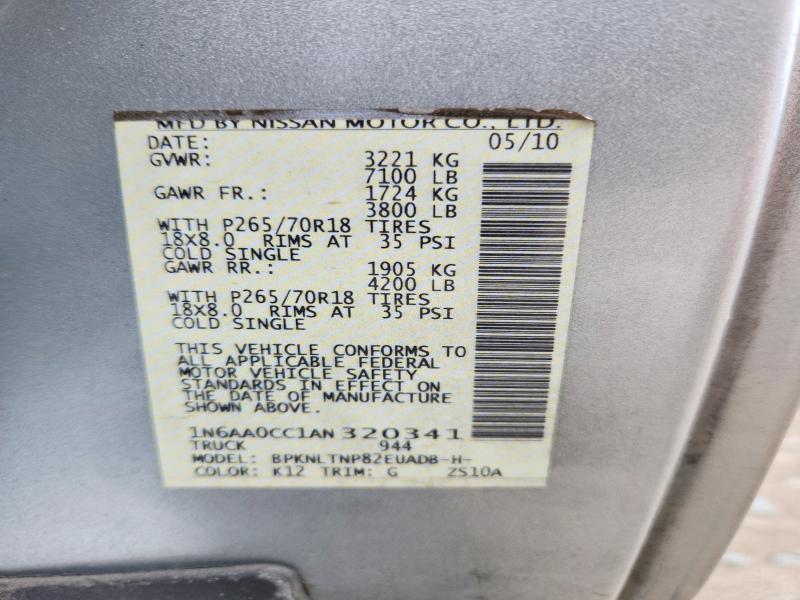 Aukcja sprzedaży 2010 Nissan Titan, vin: 1N6AA0CC1AN320341, numer aukcji: 68747476