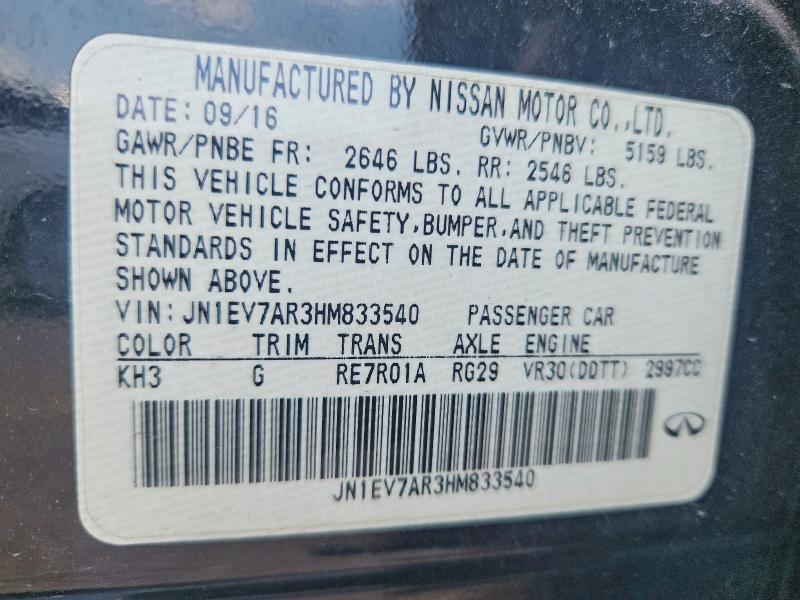 Продажа на аукционе авто 2017 Infiniti Q50, vin: JN1EV7AR3HM833540, номер лота: 67464856