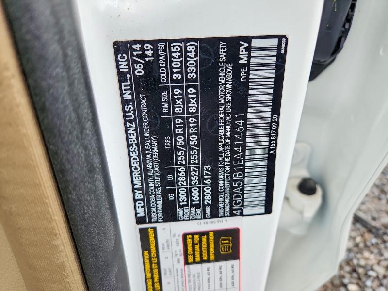 70808806 :رقم المزاد ، 4JGDA5JB1EA414641 vin ، 2014 Mercedes-benz Ml مزاد بيع