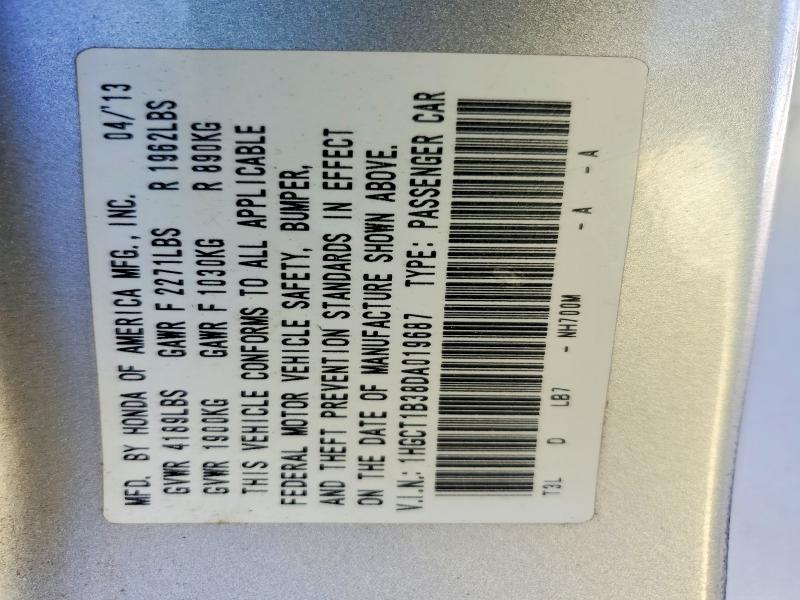 2013 Honda Accord მანქანა იყიდება აუქციონზე, vin: 1HGCT1B38DA019687, აუქციონის ნომერი: 69884146