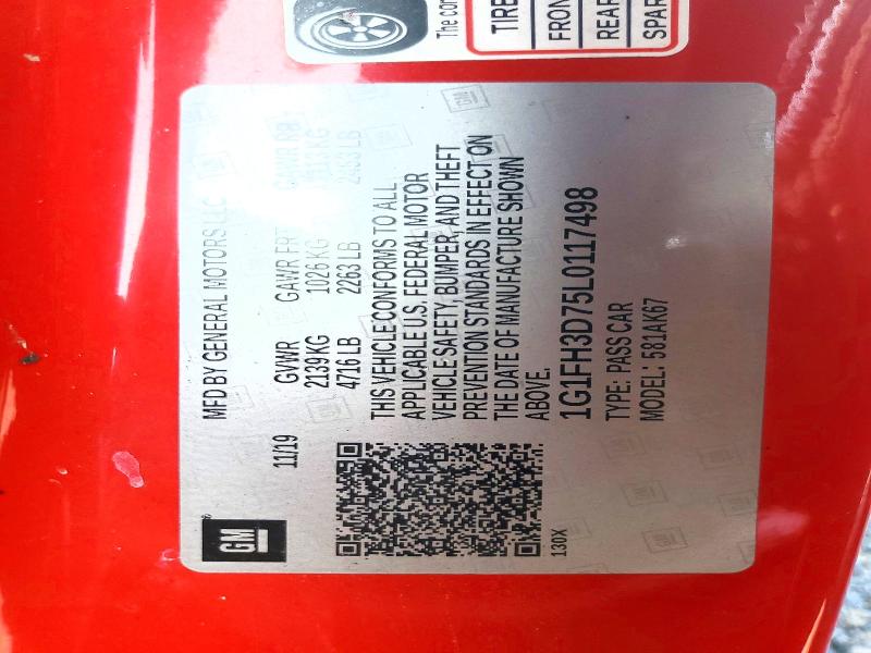 Продаж на аукціоні авто 2020 Chevrolet Camaro, vin: 1G1FH3D75L0117498, номер лоту: 67868376