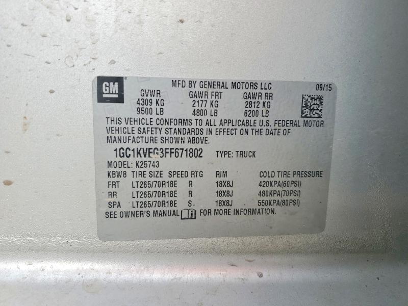 Продажа на аукционе авто 2015 Chevrolet Silverado, vin: 1GC1KVEG3FF671802, номер лота: 70151096