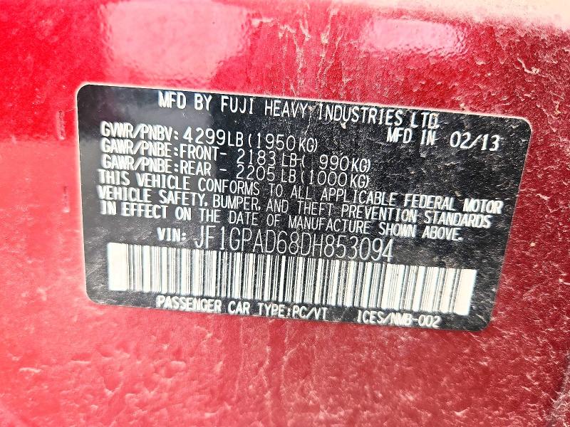 Продаж на аукціоні авто 2013 Subaru Impreza, vin: JF1GPAD68DH853094, номер лоту: 68046286