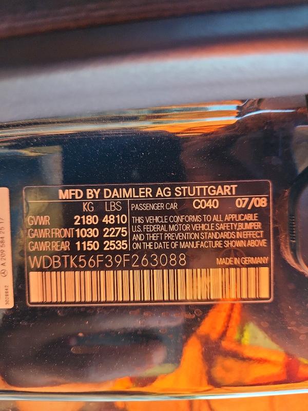 Aukcja sprzedaży 2009 Mercedes-benz Clk, vin: WDBTK56F39F263088, numer aukcji: 70299816