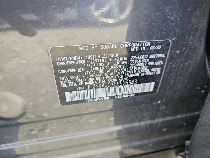 Aukcja sprzedaży 2020 Subaru Forester, vin: JF2SKAJC7LH526943, numer aukcji: 68749106