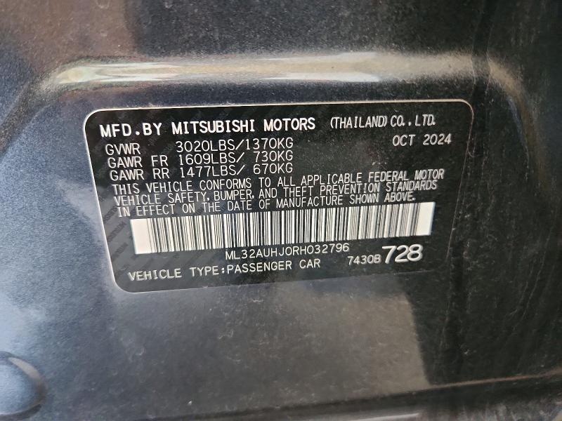 2024 Mitsubishi Mirage მანქანა იყიდება აუქციონზე, vin: ML32AUHJ0RH032796, აუქციონის ნომერი: 68786126