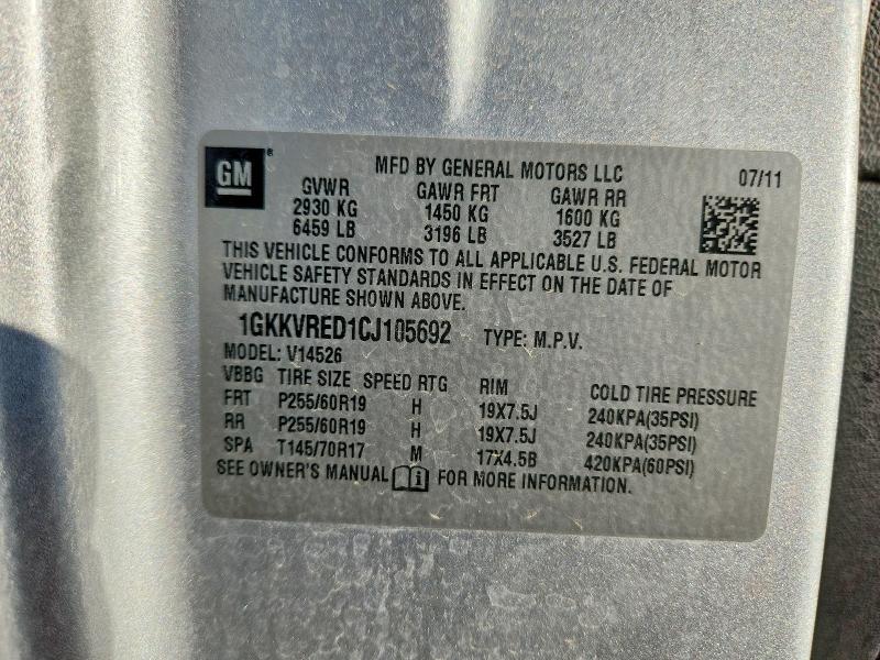 2012 Gmc Acadia მანქანა იყიდება აუქციონზე, vin: 1GKKVRED1CJ105692, აუქციონის ნომერი: 68088836