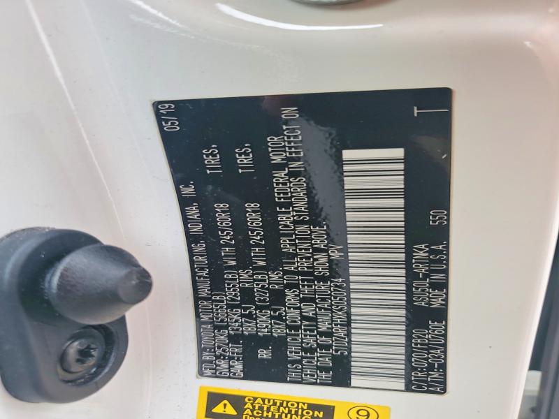 Aukcja sprzedaży 2019 Toyota Highlander, vin: 5TDZARFHXKS050734, numer aukcji: 68827306