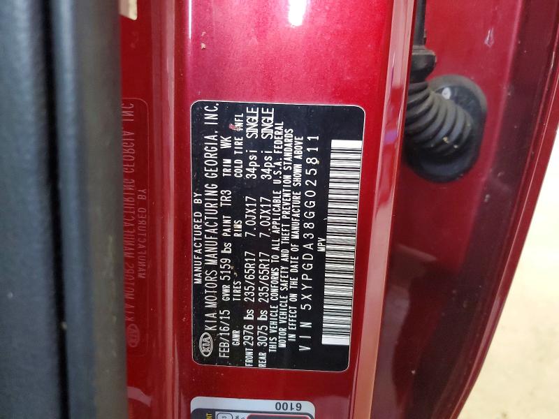 Aukcja sprzedaży 2016 Kia Sorento, vin: 5XYPGDA38GG025811, numer aukcji: 68489966