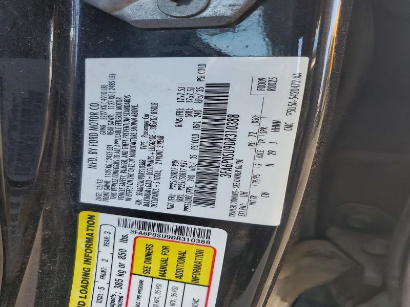 69410696 :رقم المزاد ، 3FA6P0SU9DR310388 vin ، 2013 Ford Fusion مزاد بيع