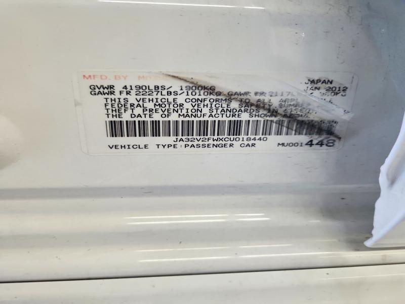 Aukcja sprzedaży 2012 Mitsubishi Lancer, vin: JA32V2FWXCU018440, numer aukcji: 68230276