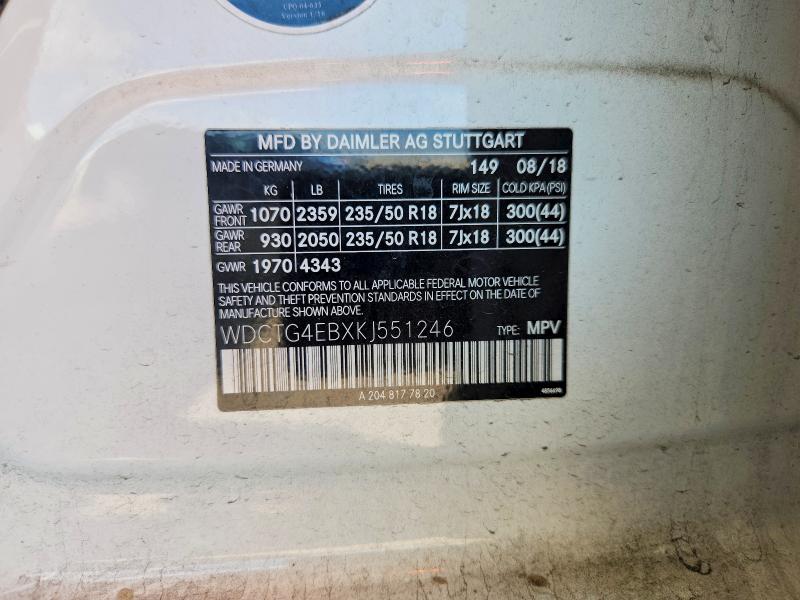 Aukcja sprzedaży 2019 Mercedes-benz Gla, vin: WDCTG4EBXKJ551246, numer aukcji: 67861556