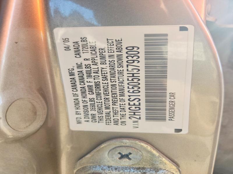 Aukcja sprzedaży 2005 Honda Civic, vin: 2HGES16505H579309, numer aukcji: 69299366