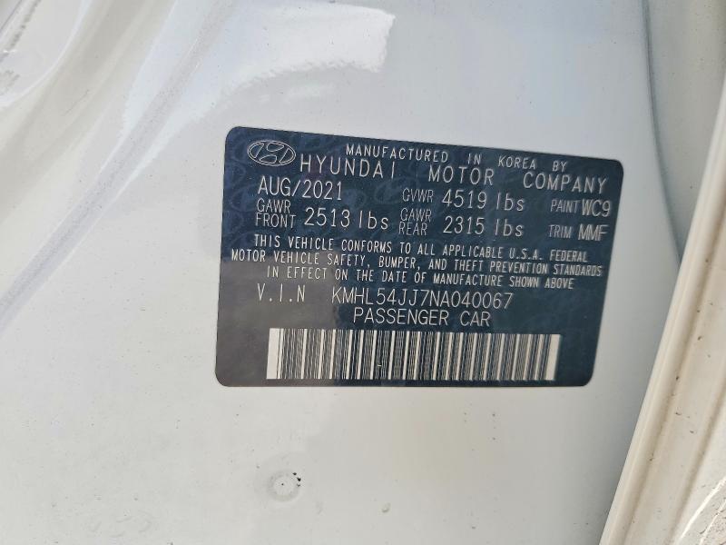 70222016 :رقم المزاد ، KMHL54JJ7NA040067 vin ، 2022 Hyundai Sonata Hybrid مزاد بيع