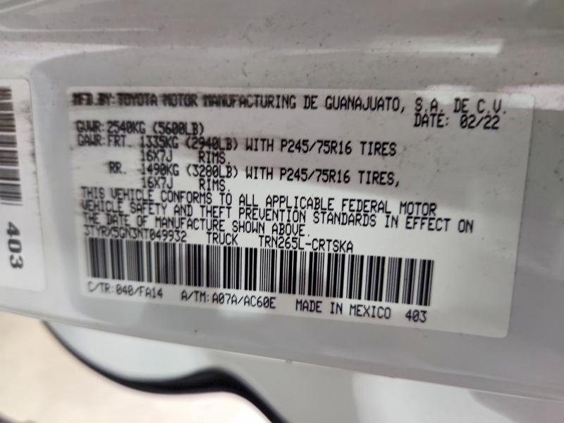 Aukcja sprzedaży 2022 Toyota Tacoma, vin: 3TYRX5GN3NT049932, numer aukcji: 69628126