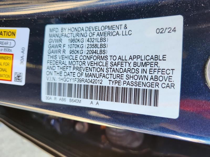 Продажа на аукционе авто 2024 Honda Accord, vin: 1HGCY1F39RA042012, номер лота: 68140736