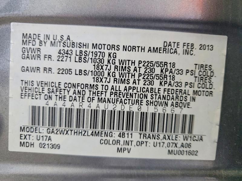 68301606 :رقم المزاد ، 4A4AR4AU2DE015667 vin ، 2013 Mitsubishi Outlander Sport مزاد بيع