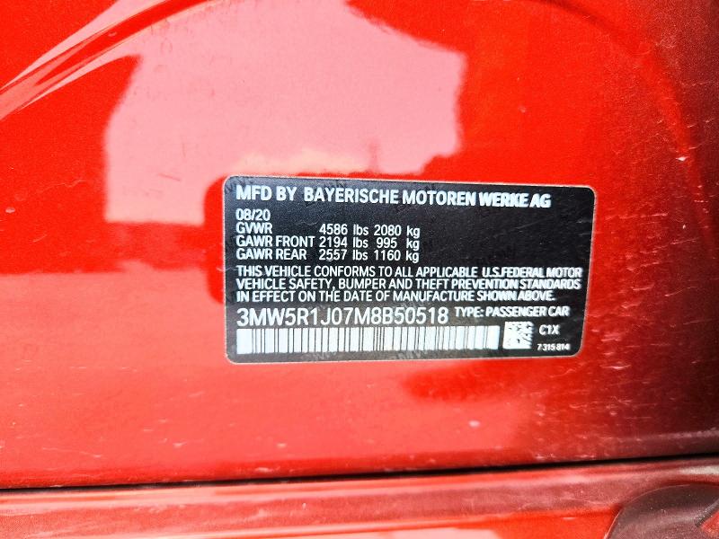 Продажа на аукционе авто 2021 Bmw 330i, vin: 3MW5R1J07M8B50518, номер лота: 67214286