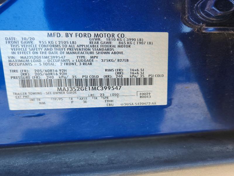 2021 Ford Ecosport მანქანა იყიდება აუქციონზე, vin: MAJ3S2GE1MC399547, აუქციონის ნომერი: 70535096