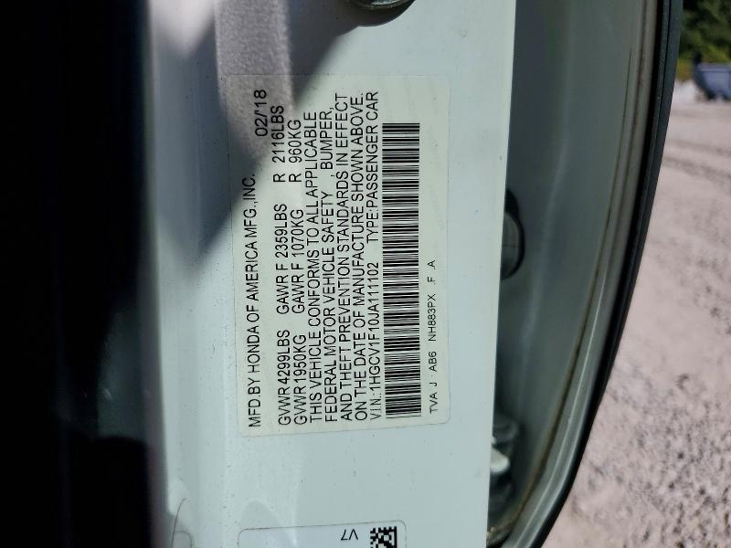 2018 Honda Accord მანქანა იყიდება აუქციონზე, vin: 1HGCV1F10JA111102, აუქციონის ნომერი: 70100856