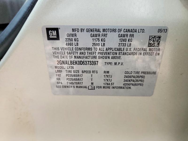 Auction sale of the 2013 Chevrolet Equinox, vin: 2GNALBEK0D6373397        , lot number: 68890766