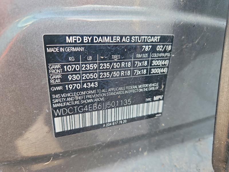 Aukcja sprzedaży 2018 Mercedes-benz Gla, vin: WDCTG4EB6JJ501135, numer aukcji: 70879276