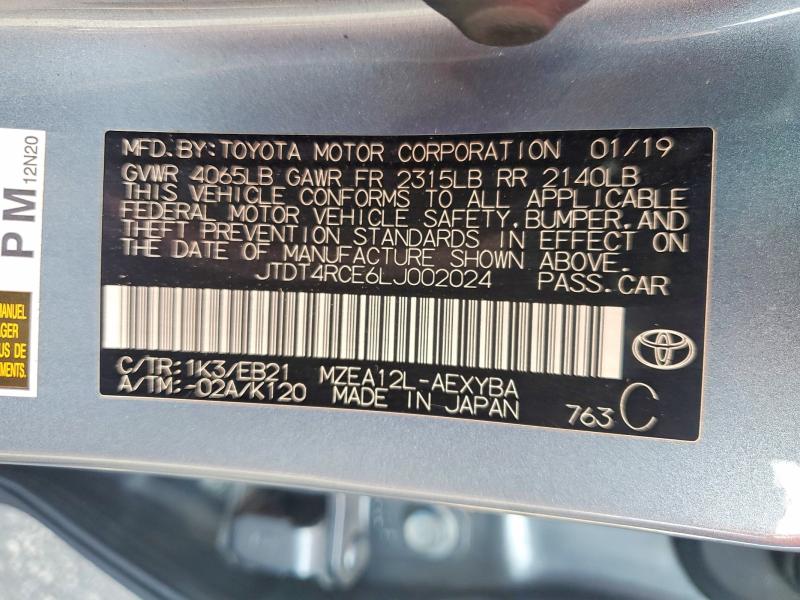 2020 Toyota Corolla მანქანა იყიდება აუქციონზე, vin: JTDT4RCE6LJ002024, აუქციონის ნომერი: 68758406