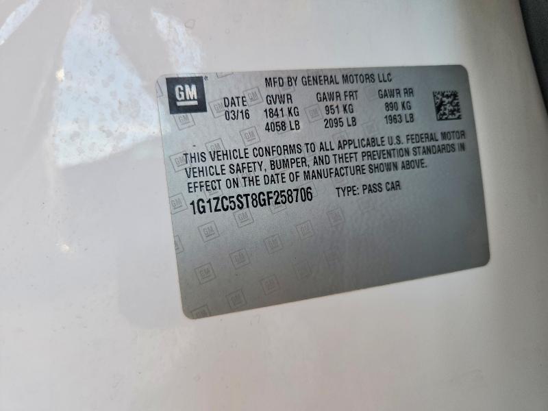 70663996 :رقم المزاد ، 1G1ZC5ST8GF258706 vin ، 2016 Chevrolet Malibu مزاد بيع