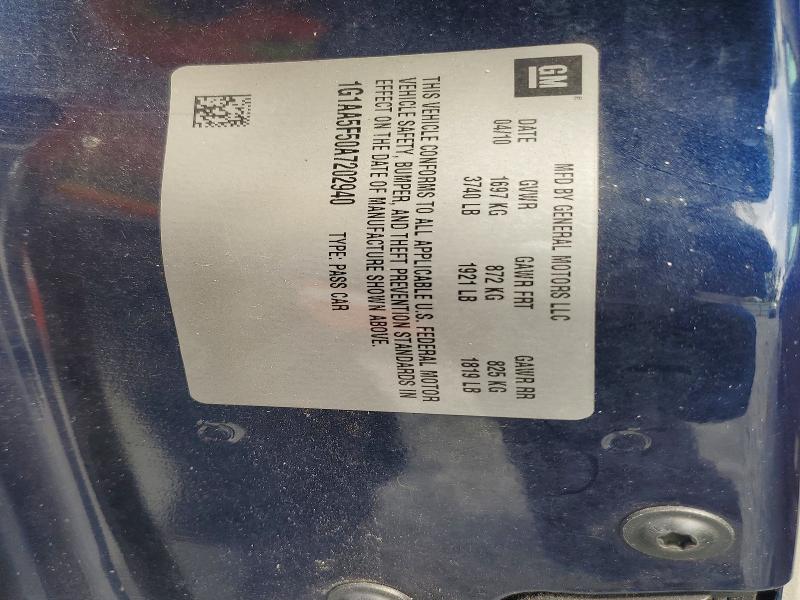 68833886 :رقم المزاد ، 1G1AA5F50A7202940 vin ، 2010 Chevrolet Cobalt مزاد بيع
