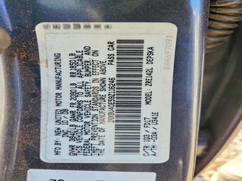 59409086 :رقم المزاد ، 1NXBU40E59Z116246 vin ، 2009 Toyota Corolla مزاد بيع