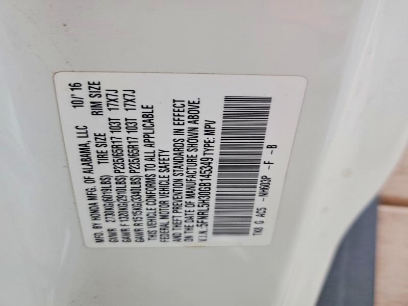 Aukcja sprzedaży 2016 Honda Odyssey, vin: 5FNRL5H30GB145349, numer aukcji: 68970966