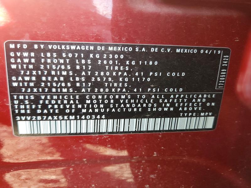 Aukcja sprzedaży 2019 Volkswagen Tiguan, vin: 3VV2B7AX5KM140344, numer aukcji: 68063896