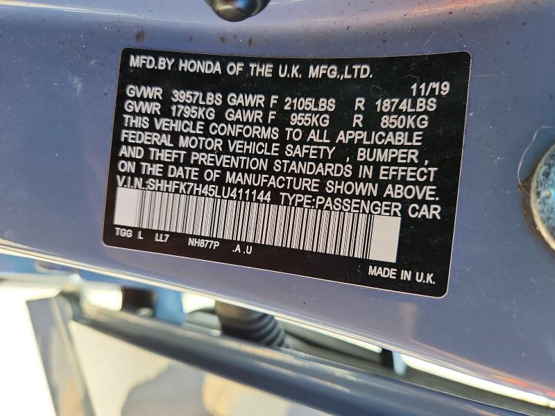 Aukcja sprzedaży 2020 Honda Civic, vin: SHHFK7H45LU411144, numer aukcji: 68317036