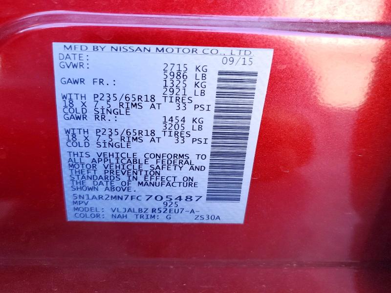 Aukcja sprzedaży 2015 Nissan Pathfinder, vin: 5N1AR2MN7FC705487, numer aukcji: 67120666