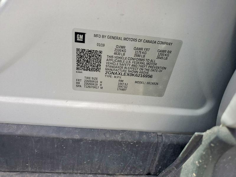 69959756 :رقم المزاد ، 2GNAXLEX0K6216956 vin ، 2019 Chevrolet Equinox مزاد بيع