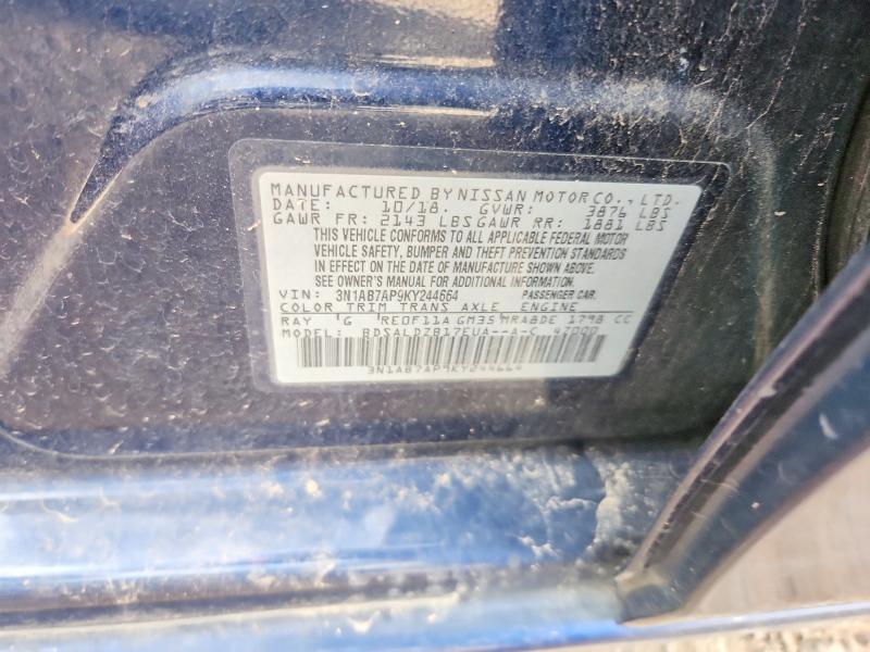 2019 Nissan Sentra მანქანა იყიდება აუქციონზე, vin: 3N1AB7AP9KY244664, აუქციონის ნომერი: 70308826