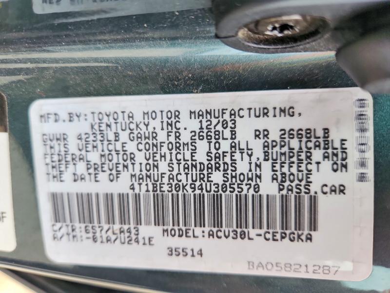 Продаж на аукціоні авто 2004 Toyota Camry, vin: 4T1BE30K94U305570, номер лоту: 70254476