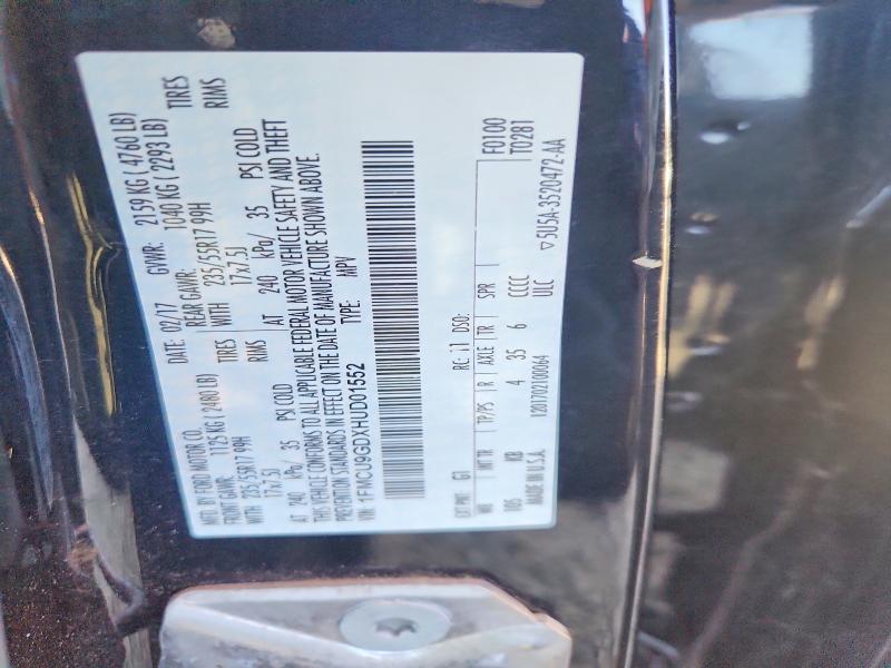 2017 Ford Escape მანქანა იყიდება აუქციონზე, vin: 1FMCU9GDXHUD01552, აუქციონის ნომერი: 69606286
