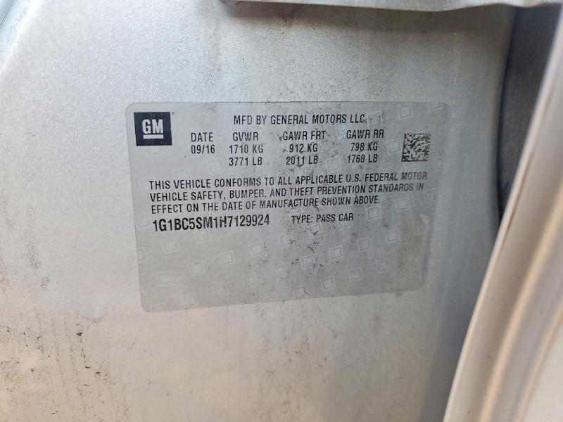 67063426 :رقم المزاد ، 1G1BC5SM1H7129924 vin ، 2017 Chevrolet Cruze مزاد بيع